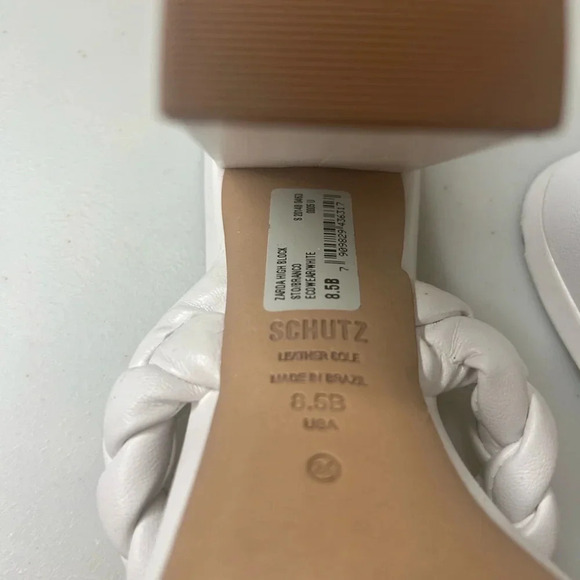 SCHUTZ Braided Leather Chunky Zardha High Block Heel Sandal Size 8.5 B White - Picture 4 of 7